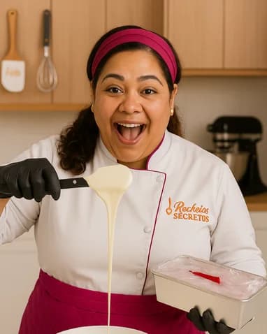 Confeiteira Viviane Martins em sua cozinha profissional